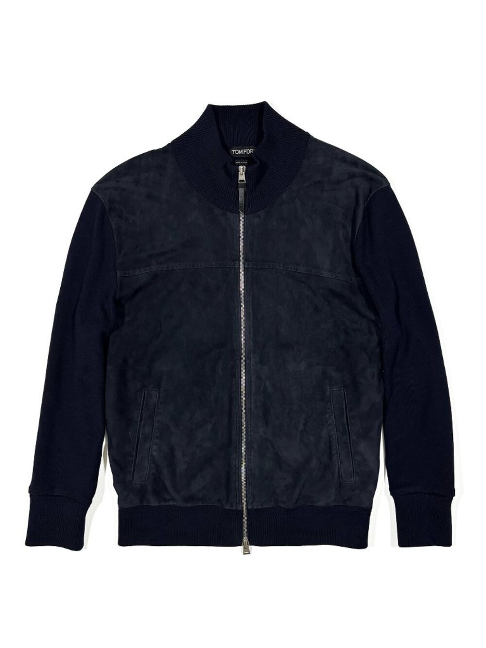 TOM FORD Suede Front Merino Wool Zip-Up Jacket Navy Size 52